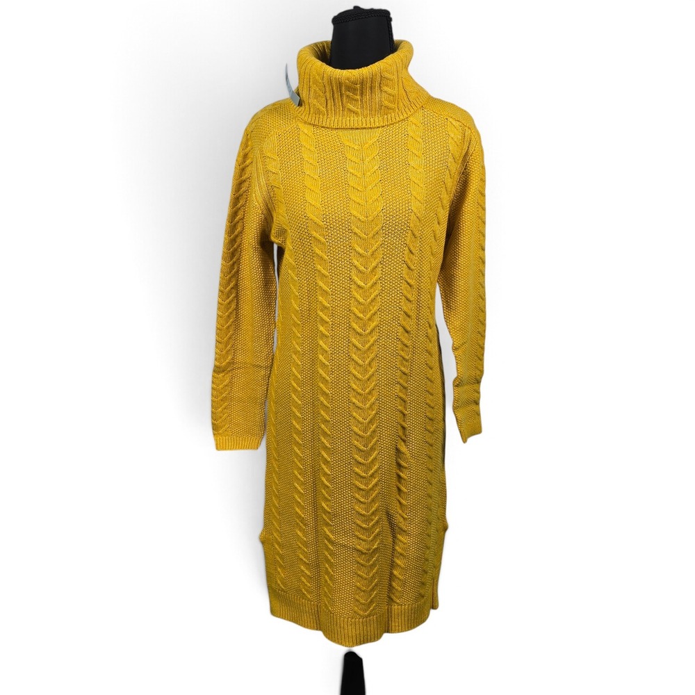 Ann Taylor Sweater Dress Women XSP Cable Knit Yellow Turtleneck Midi NWT Casual